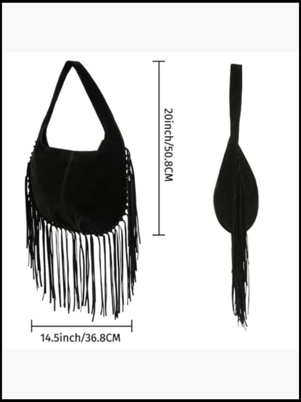 Faux Suede Fringe Hobo Bag Boho Western Crossbody Tassel Shoulder Purse - Picture 3 of 6